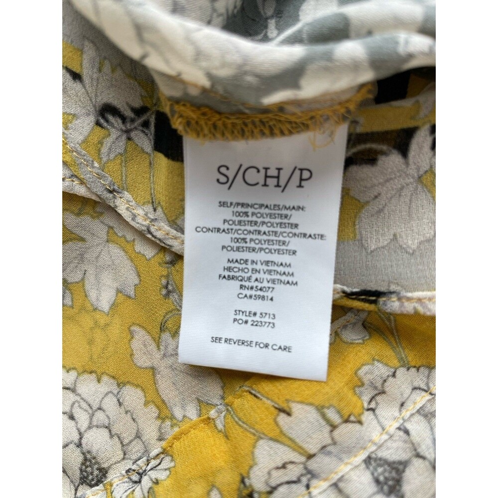 CABI Amelia Gather Top Yellow Black Floral Sheer Peasant Blouse Sz S Flowy Chic - Picture 8 of 9